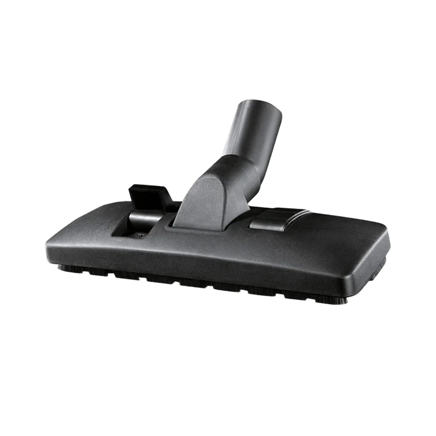 A black vacuum cleaner floor head attachment with a flexible hose connector, shown on a plain white background.