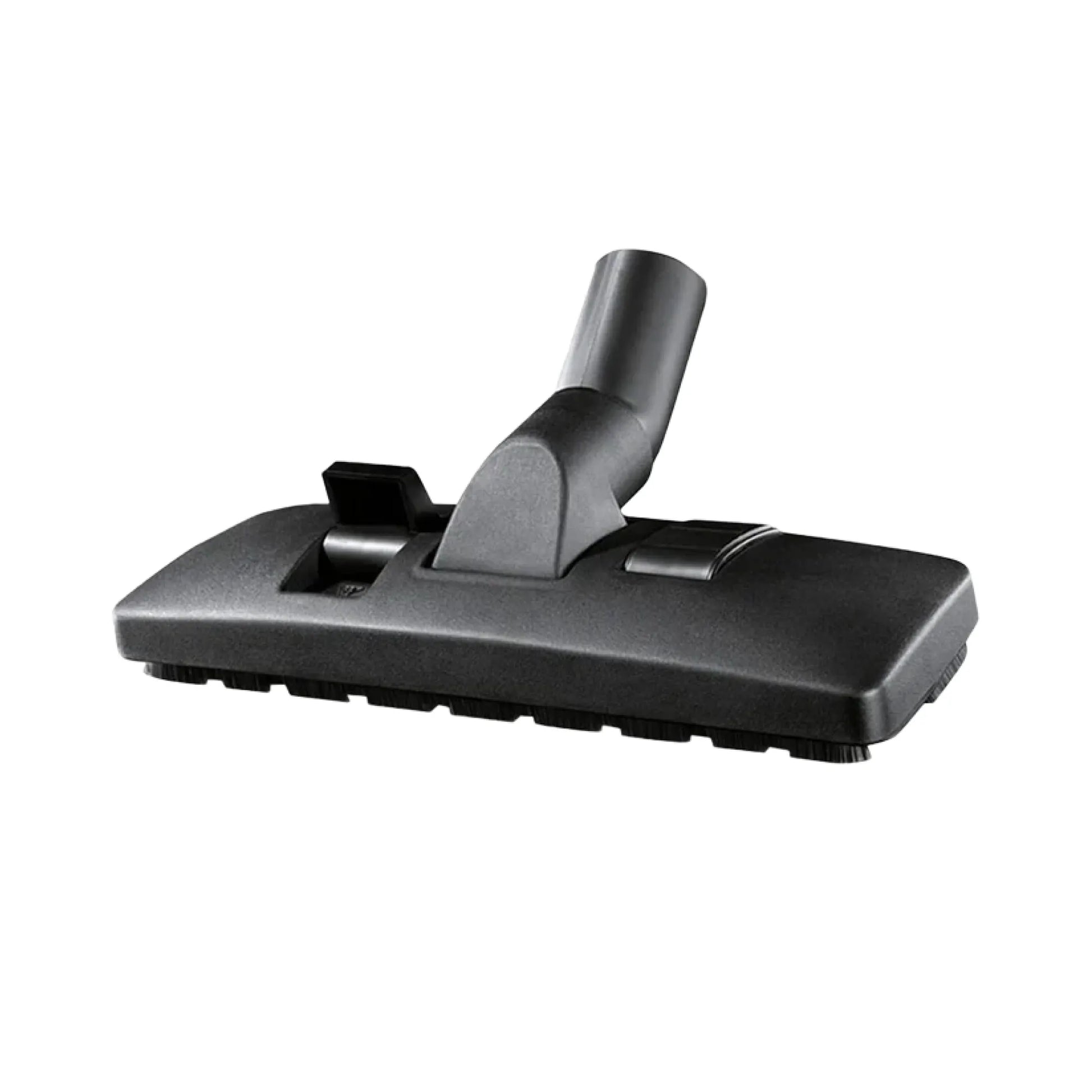 A black vacuum cleaner floor head attachment with a flexible hose connector, shown on a plain white background.