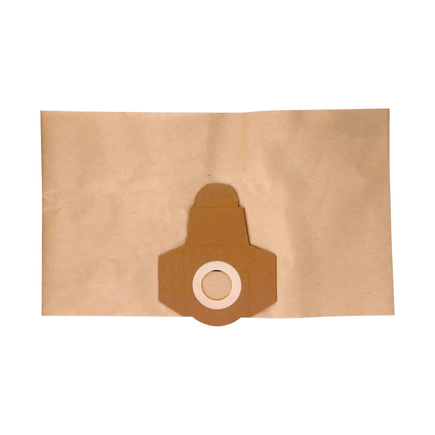 A brown kraft paper vacuum bag with a brown cardboard pleated filter insert, shown flat against a white background.