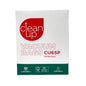 Clean Up brand CU65P paper vacuum bags packaging box, featuring a white upper section with a red circular logo and product name, and a dark green band at the bottom with environmental icons.