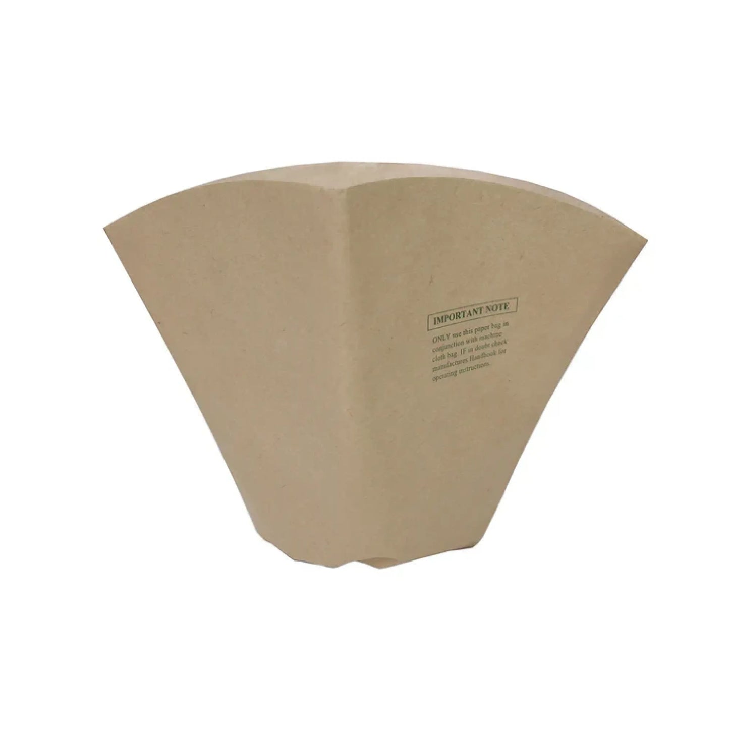 A single brown kraft paper coffee filter cone with printed instructions on the front, isolated on a white background.