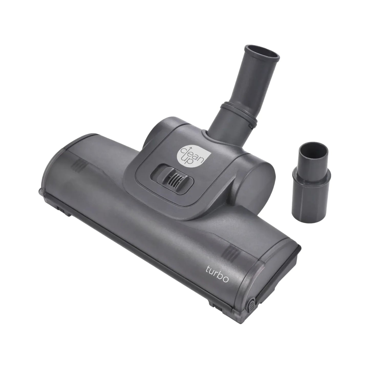 A dark gray vacuum cleaner floor head with an adjustable neck and a separate attachment nozzle, shown on a plain white background.