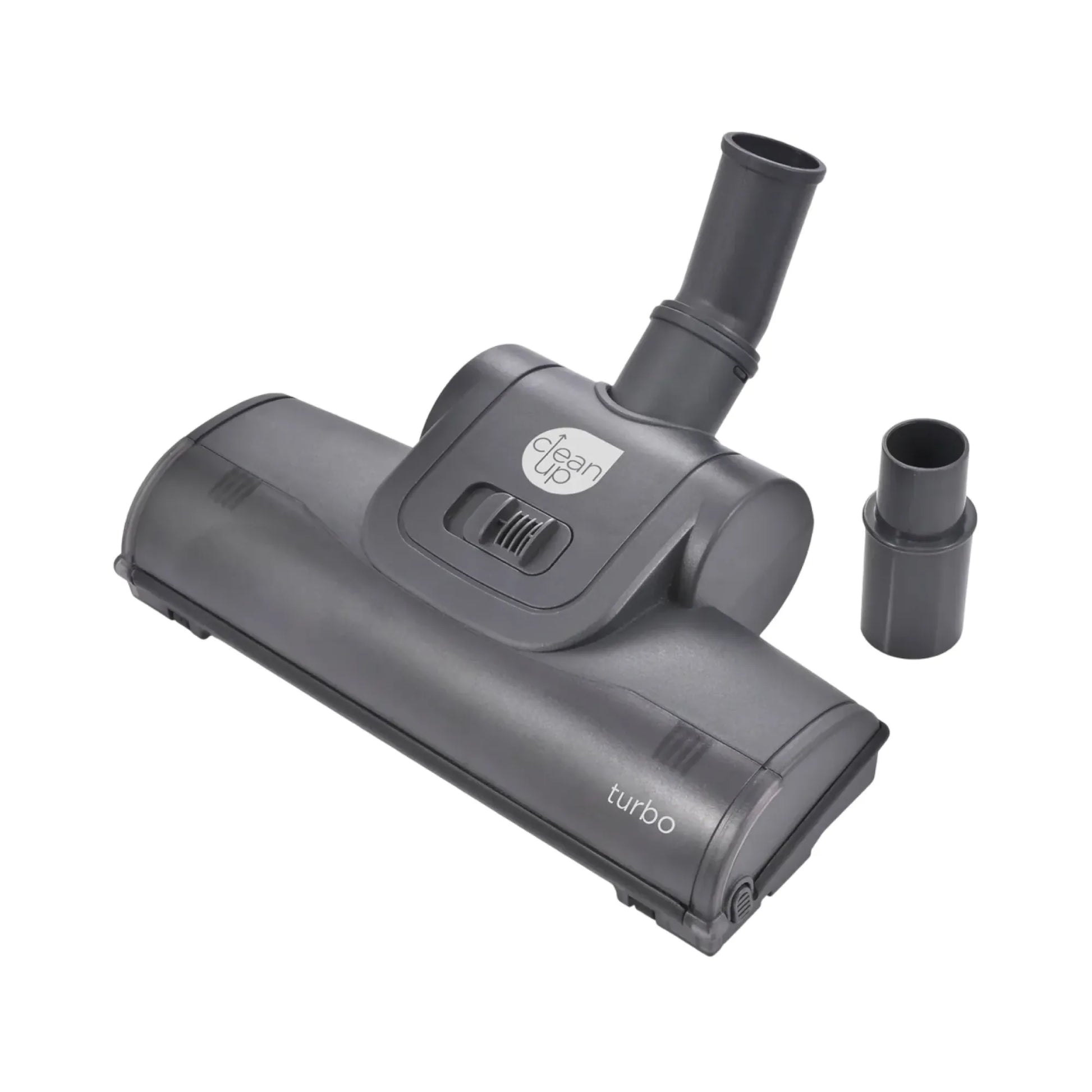 A dark gray vacuum cleaner floor head with an adjustable neck and a separate attachment nozzle, shown on a plain white background.