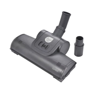 A dark gray vacuum cleaner floor head with an adjustable neck and a separate attachment nozzle, shown on a plain white background.