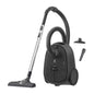 A black and silver Electrolux canister vacuum cleaner with a flexible hose, shown with two detachable floor nozzles on a plain white background.