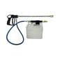 A pressure washer attachment kit featuring a black spray gun with a long metal wand, a blue hose, and a translucent white plastic container with brass fittings, shown on a plain white background.