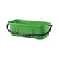 A bright green plastic utility bucket with a black molded handle, shown on a plain white background.