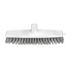 A plastic cleaning brush head with a white molded handle and gray bristles, shown against a plain white background.