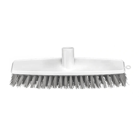 A plastic cleaning brush head with a white molded handle and gray bristles, shown against a plain white background.