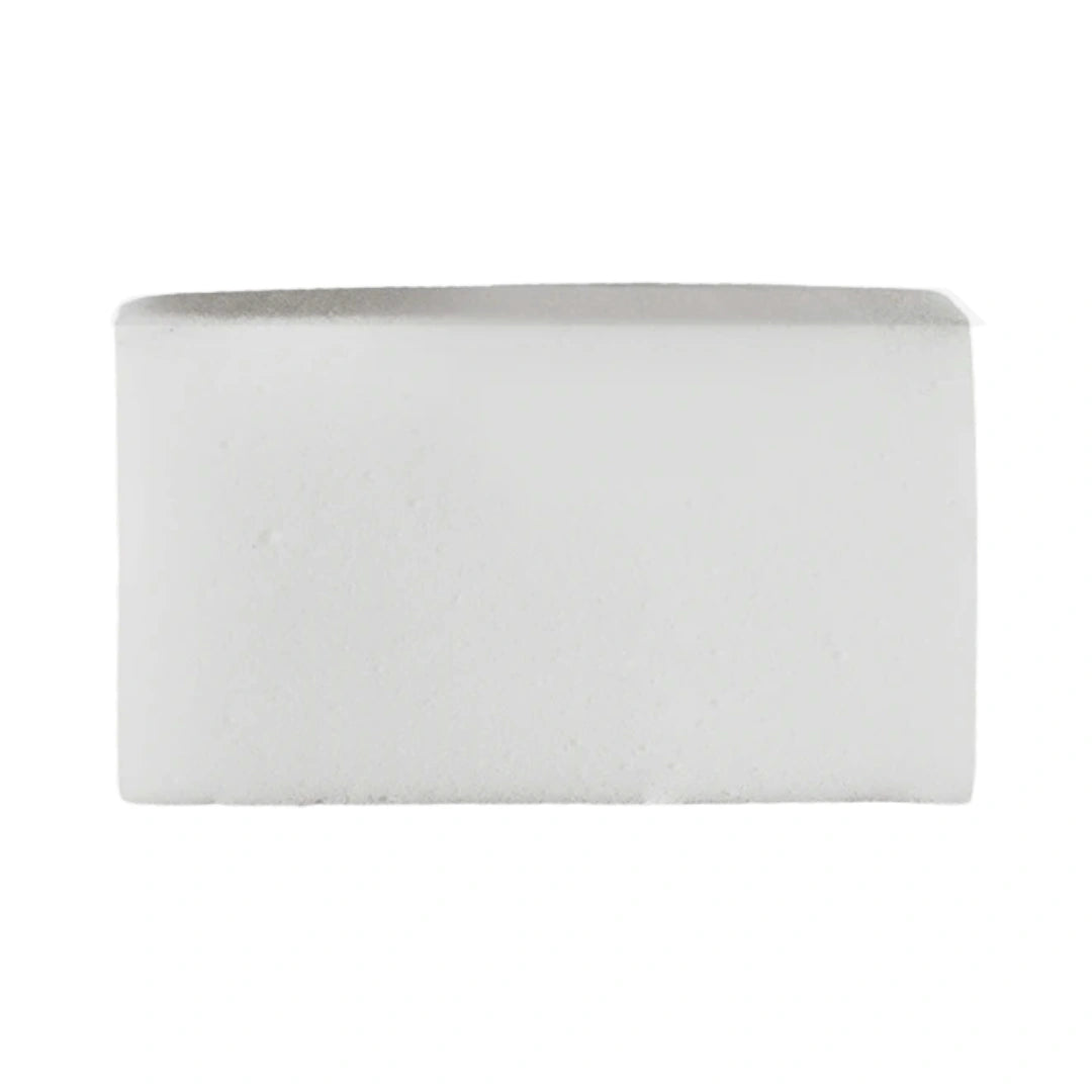 A plain white rectangular block or tile with a slightly textured surface, centered on a solid white background.