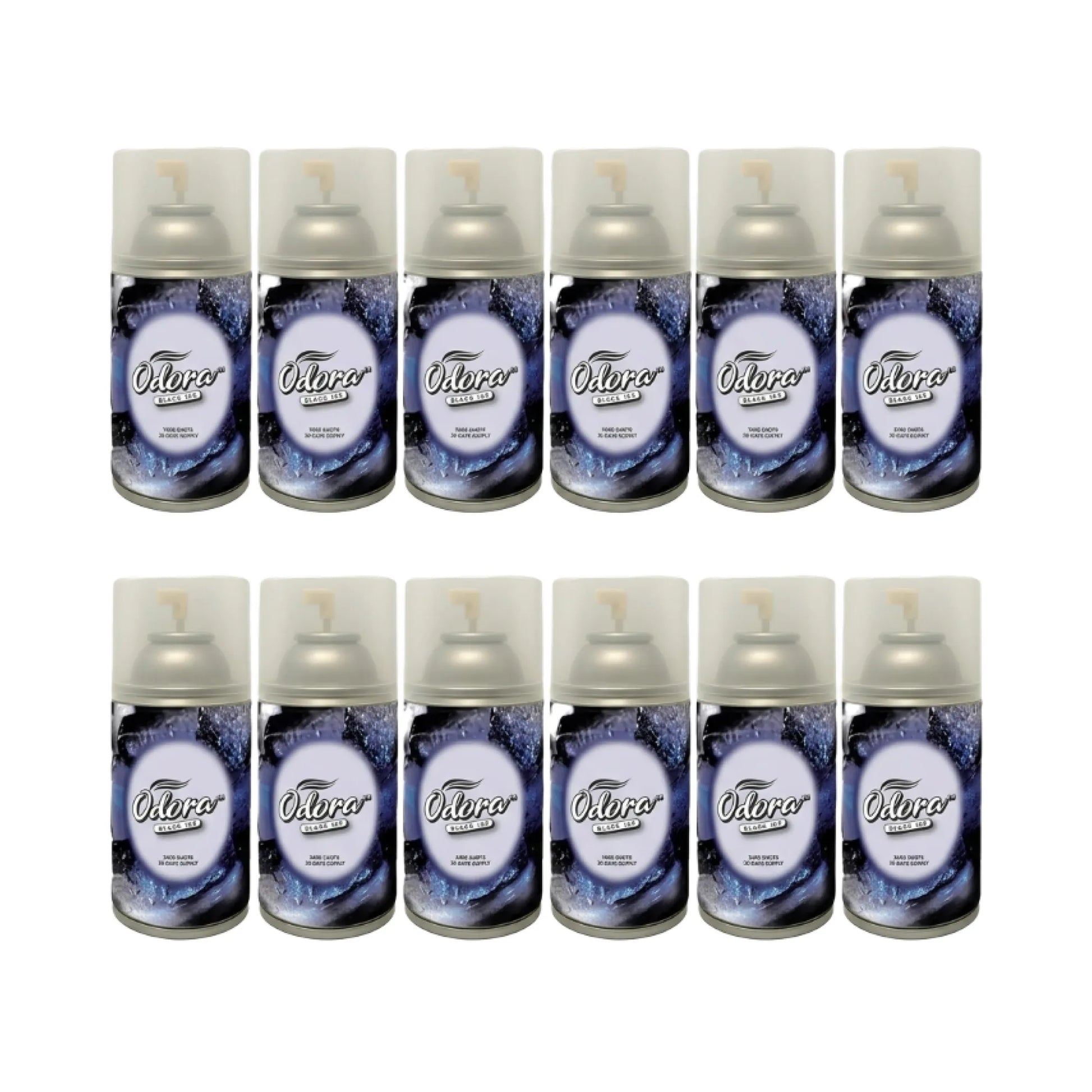 Twelve Othello Air Freshener spray cans arranged in two rows of six on a plain white background.