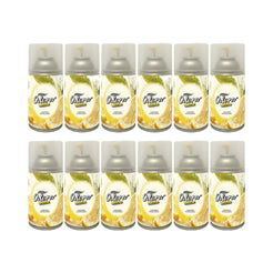 Twelve Ostorero air freshener spray cans arranged in two rows of six on a plain white background. The cans have white labels with yellow citrus graphics and silver spray tops.