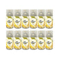 Twelve Ostorero air freshener spray cans arranged in two rows of six on a plain white background. The cans have white labels with yellow citrus graphics and silver spray tops.