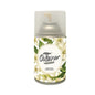 A can of Odora Vanilla room spray with a white floral label, featuring white flowers and green leaves, on a solid white background.