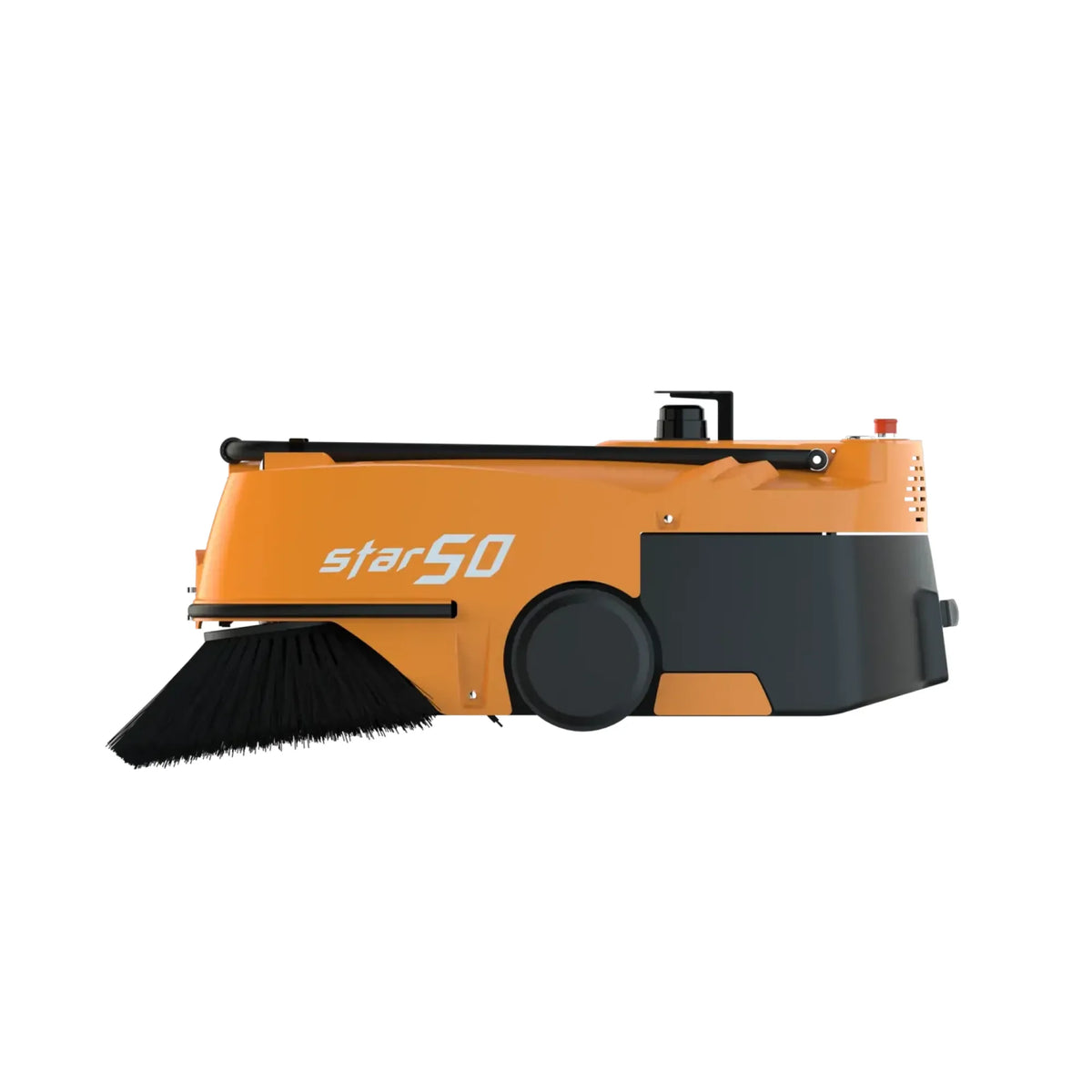 An orange and black Star50 street sweeper robot shown from a side profile view against a solid white background.