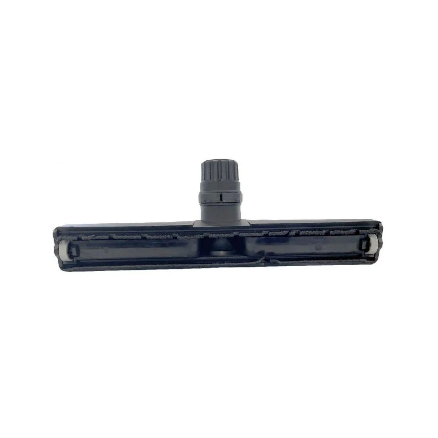 A black plastic floor scrubber head with a central adjustment knob, shown horizontally against a plain white background.