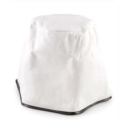 White bucket hat with black rim on a white background
