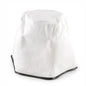 White bucket hat with black rim on a white background