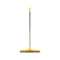 A squeegee with a yellow rubber blade, black rubber edge, silver metal handle, and yellow grip handle, shown against a plain white background.