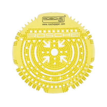 A yellow circular Rosche Regras papermaking screen or mold, featuring the brand name 'ROSCHE' and website printed on the top, set against a plain white background.