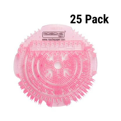 A pink circular plastic brush pad with multiple short bristles, shown on a white background with the text '25 Pack' in the top right. The brand name 'ROSCHE' is visible on the product.