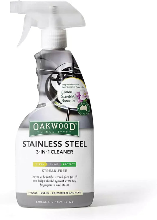 OAKWOOD OP247 Stainless Steel 3-in-1 Cleaner 500ml polishes protects appliances