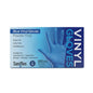 Saniflex Blue Vinyl Gloves packaging box, size Large (L), containing 100 powder-free single-use gloves.