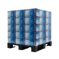 A black plastic pallet stacked with multiple boxes of Safety 450 single-use vinyl gloves, shown on a plain white background.