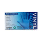 A box of Saniflex Blue Vinyl Gloves, size M, containing 100 pieces. The packaging is blue and white with a graphic of a blue vinyl glove on the front, set against a plain white background.