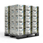 A pallet stacked with boxes of SanJin Nitrile Gloves, showing multiple packages arranged in a grid on a black plastic pallet against a white background.