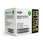 A white cardboard box of Saniflex Heavy Duty Nitrile Gloves, size S, powder free, with a black side panel featuring yellow text that reads 'NITRE' and 'GLOVES'.