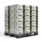 A pallet stacked with boxes of SanJin Nitrile Gloves, showing multiple packages arranged in a grid on a black plastic pallet against a white background.