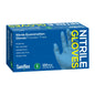 Saninflex Nitrile Examination Gloves Powder Free 100 Pack in size S, colored blue, shown in its retail packaging box.