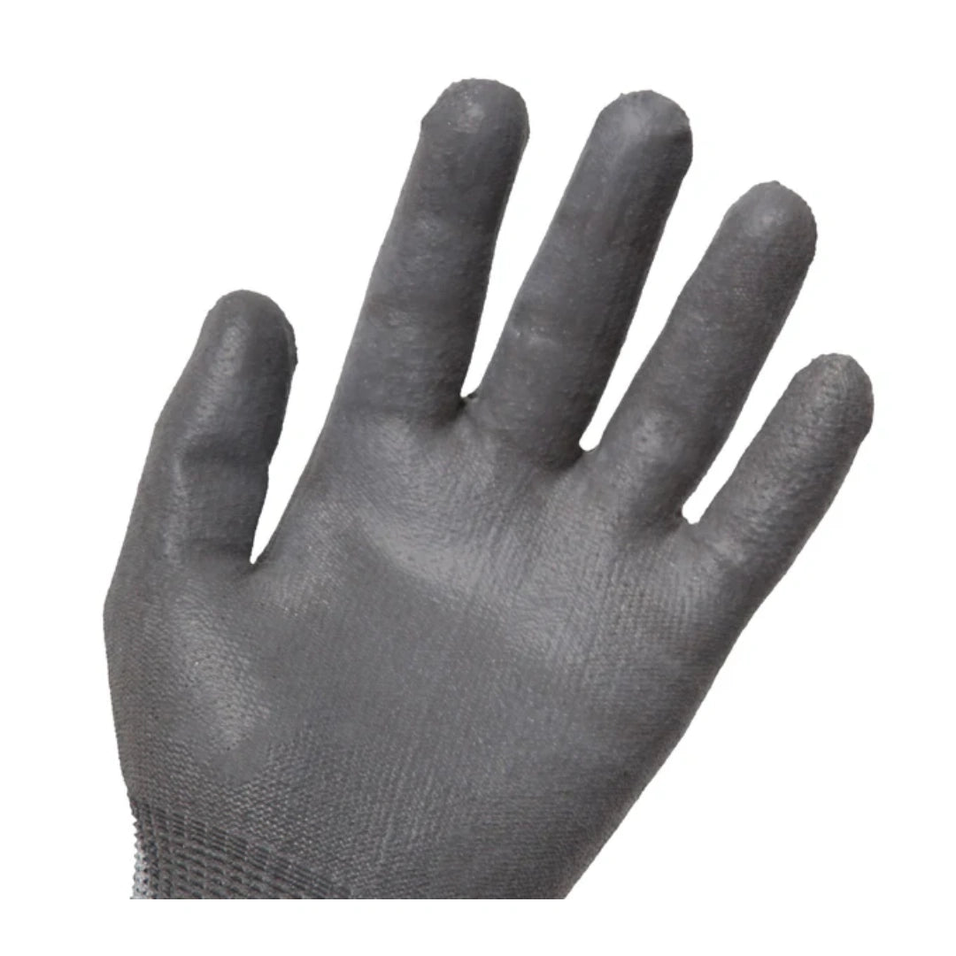 A single gray coiled grip work glove shown on a plain white background.