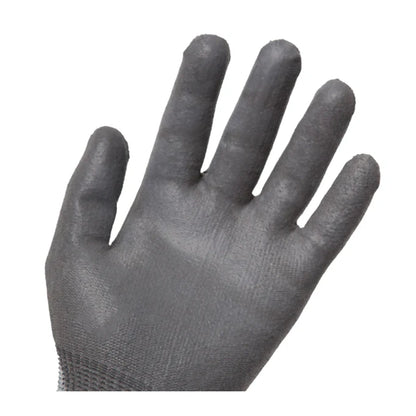 A single gray coiled grip work glove shown on a plain white background.