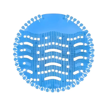A blue circular silicone massage or scrubber pad with a grid-like textured pattern and circular cutouts, shown on a solid white background.