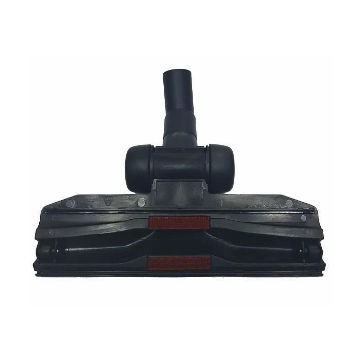 Black replacement vacuum cleaner floor head with a flexible hose attachment, featuring red reflective strips on the front, shown against a plain white background.